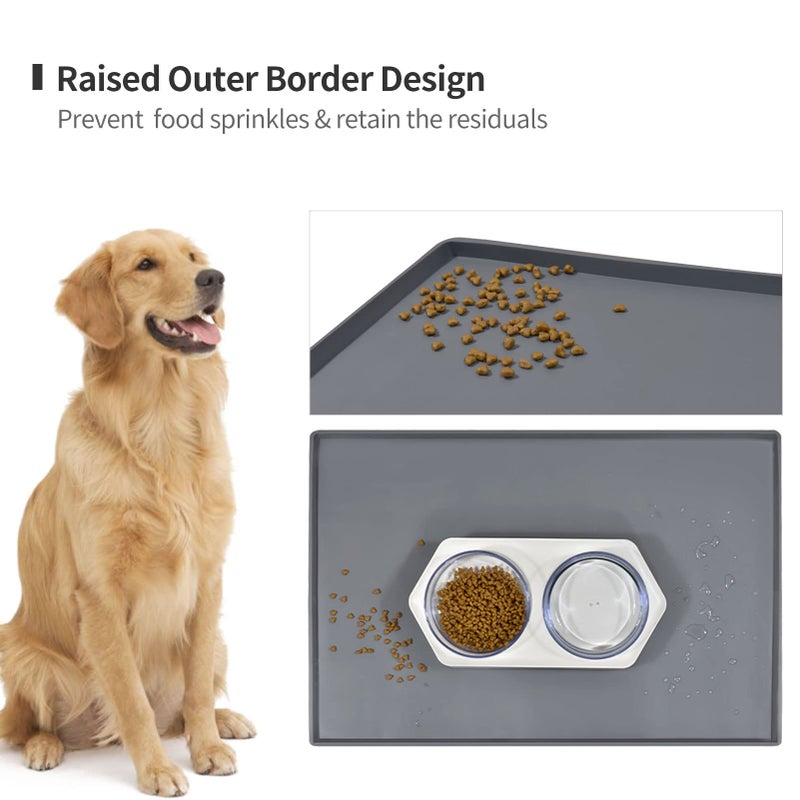 EIOKIT Dog Food Mat,Silicone Waterproof Food Tray,Non Slip Pet Bowl Mats Placemat,1" Raised Edge,Suitable for Most Small and Medium Sized Pets,32" x 24" - Image 3